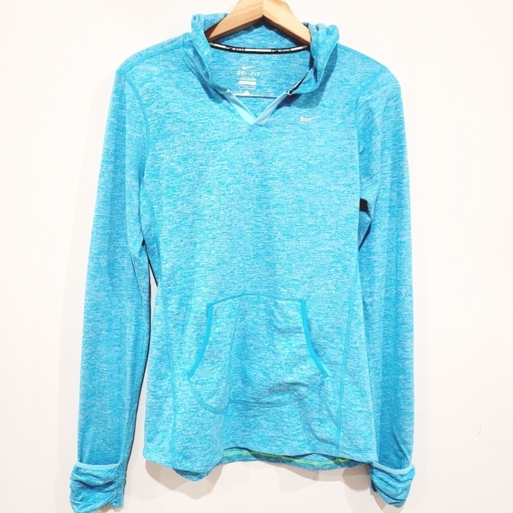 Nike Running Women's Blue Hooded Running Shirt Size small Thumbholes Athleisure